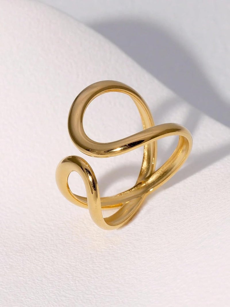 AiTURE Chunky Rings For Women, Gold Silver Thumb Ring Asymmetrical Wavy Curve Ring Adjustable Non Tarnish Dainty Stainless Steel New Year Anniversary Birthday Jewelry Gift - Image 2